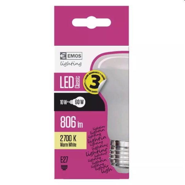 EMOS LED Žiarovka Classic R63 10W E27, teplá biela