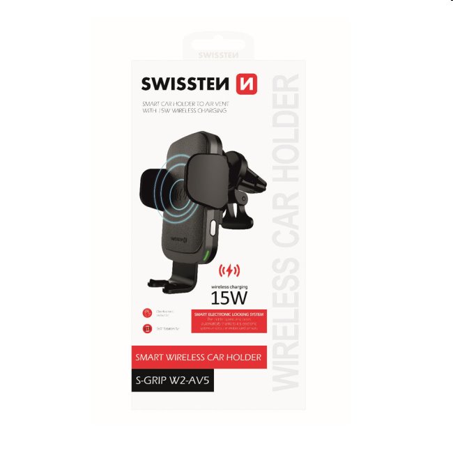 Smart držiak do ventilácie auta s bezdrôtovým nabíjaním 15W Swissten S-Grip W2-AV5 Smart držiak do ventilácie auta s bezdrôtovým nabíjaním 15W Swissten S-Grip W2-AV5