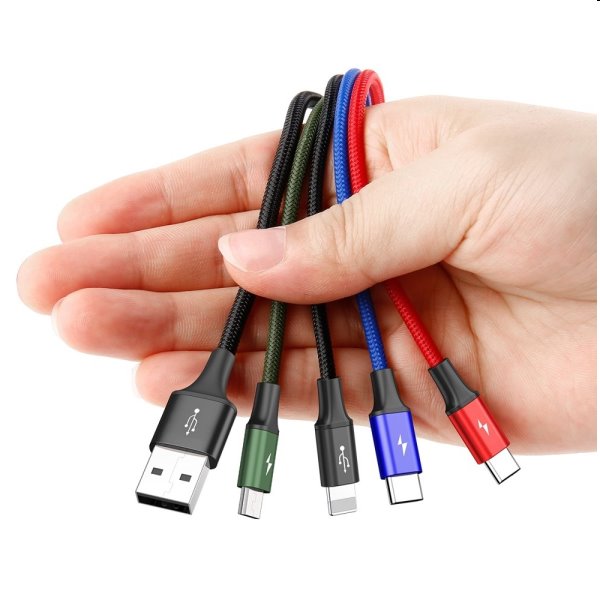 Baseus Fast 4v1 kábel USB-A/Micro-USB, Lightning, 2 x USB-C 3.5A 1,2 m