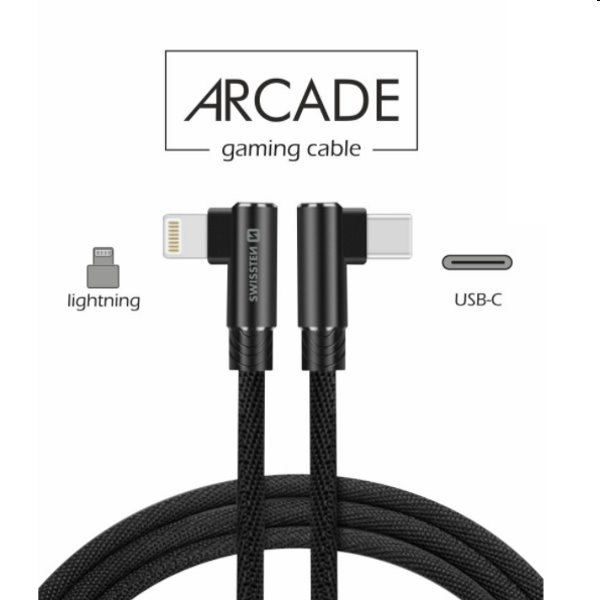Dátový kábel Swissten USB-C/Lightning textilný s podporou rýchlonabíjania, čierny Dátový kábel Swissten USB-C/Lightning textilný s podporou rýchlonabíjania, čierny
