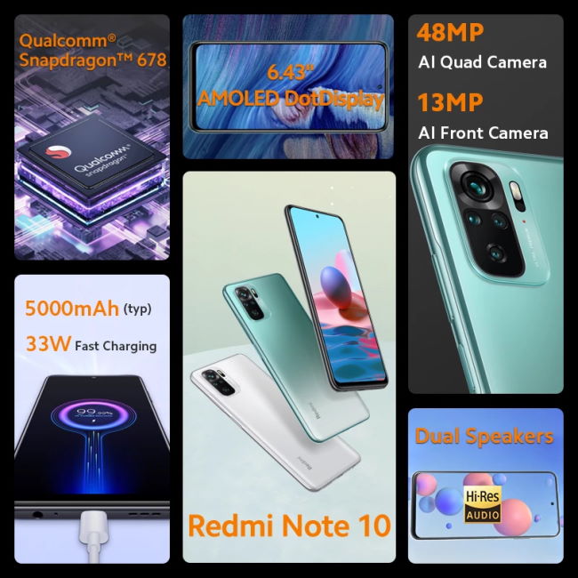 Xiaomi Redmi Note 10, 4/64GB, Onyx Gray