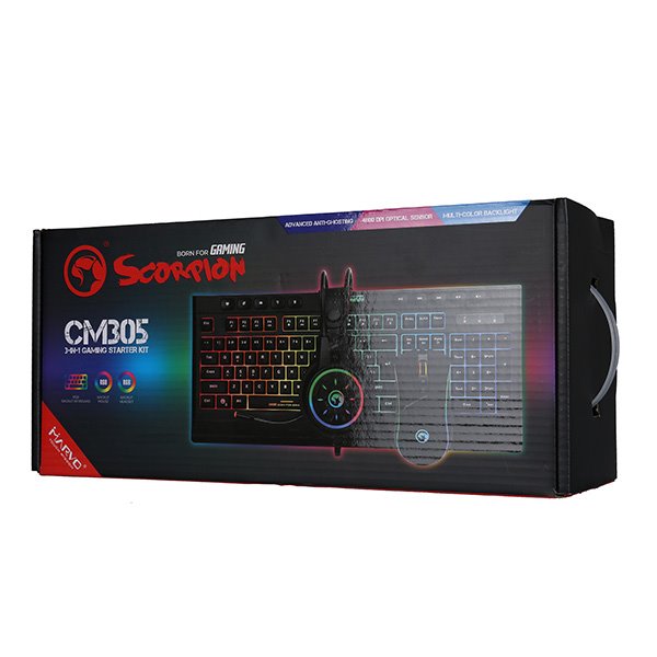 Marvo CM305, RGB sada klávesnice s hernou myšou a slúchadlami, CZ/SK, herná, membránová typ drôtová (USB), čierna, RGB Marvo CM305, RGB sada klávesnice s hernou myšou a slúchadlami, CZ/SK, herná, membránová typ drôtová (USB), čierna, RGB