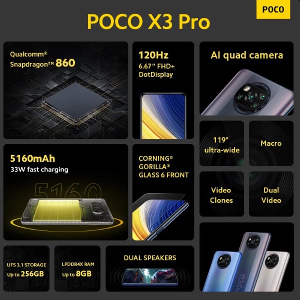 Xiaomi Poco X3 Pro, 6/128GB, frost blue Xiaomi Poco X3 Pro, 6/128GB, frost blue
