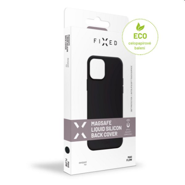 Silikónový zadný kryt FIXED MagFlow s Magsafe pre Apple iPhone 12/12 Pro, čierna Silikónový zadný kryt FIXED MagFlow s Magsafe pre Apple iPhone 12/12 Pro, čierna