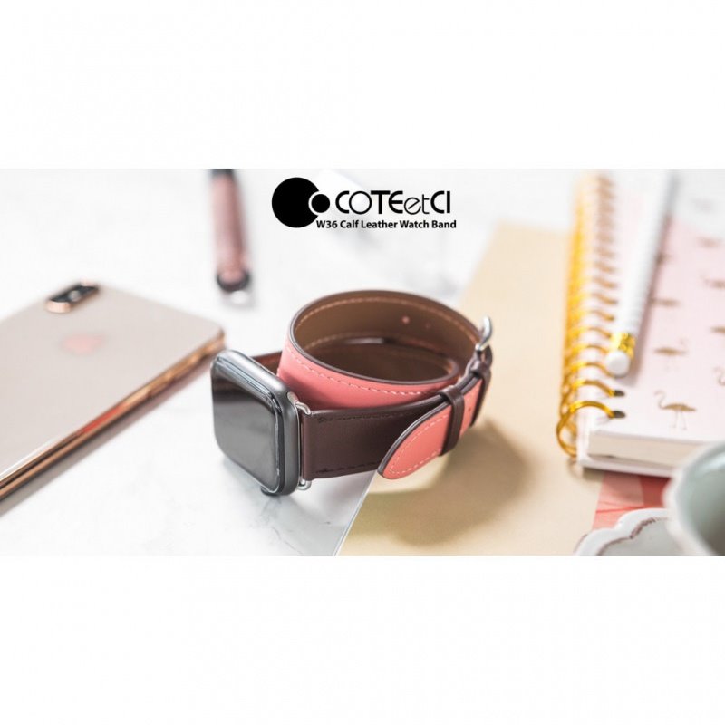 COTEetCI Calfskin strap (long) for Apple Watch 42/44/45mm, bordeaux/pink