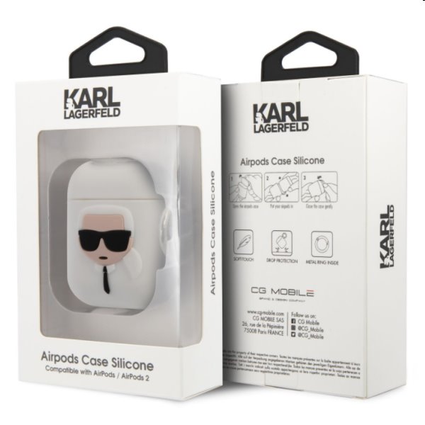 Karl Lagerfeld Karl Head silikónový obal pre Apple AirPods 1/2, biely