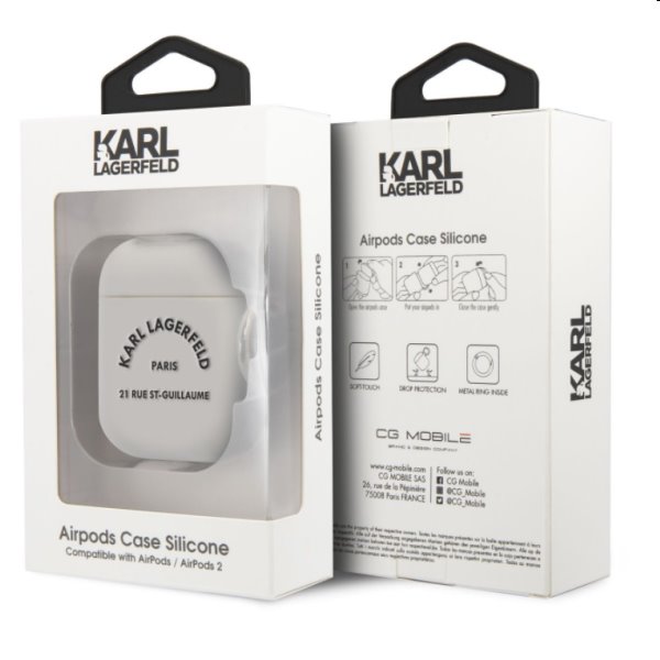 Karl Lagerfeld Rue St Guillaume silikónový obal pre Apple AirPods 1/2, biely Karl Lagerfeld Rue St Guillaume silikónový obal pre Apple AirPods 1/2, biely