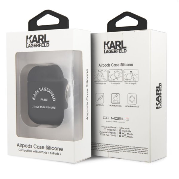 Karl Lagerfeld Rue St Guillaume silikónový obal pre Apple AirPods 1/2, čierny Karl Lagerfeld Rue St Guillaume silikónový obal pre Apple AirPods 1/2, čierny