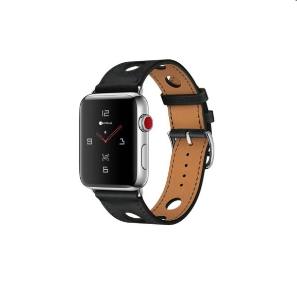 Kožený dierovaný remienok COTEetCI pre Apple Watch 38/40/41mm, čierny