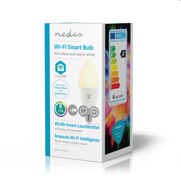 Smart RGB LED žiarovka Nedis 4.5W E14 350lm