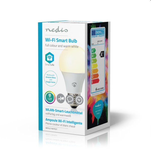 Smart RGB LED žiarovka Nedis A60 6W E27 470lm