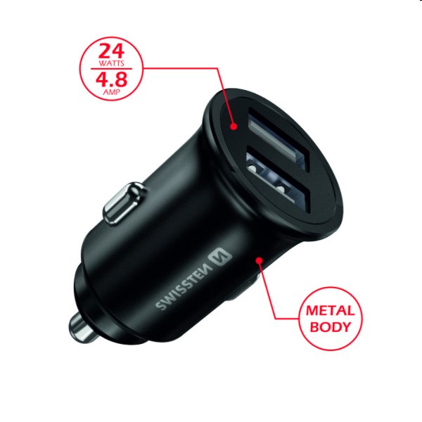 CL adaptér Swissten 2 x USB 4,8A, čierna CL adaptér Swissten 2 x USB 4,8A, čierna