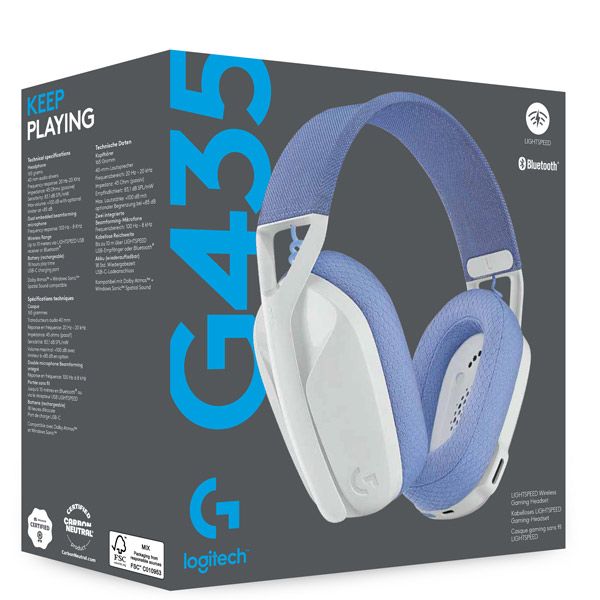 Logitech G435 LIGHTSPEED - bezdrôtové herné slúchadlá - biela/fialová