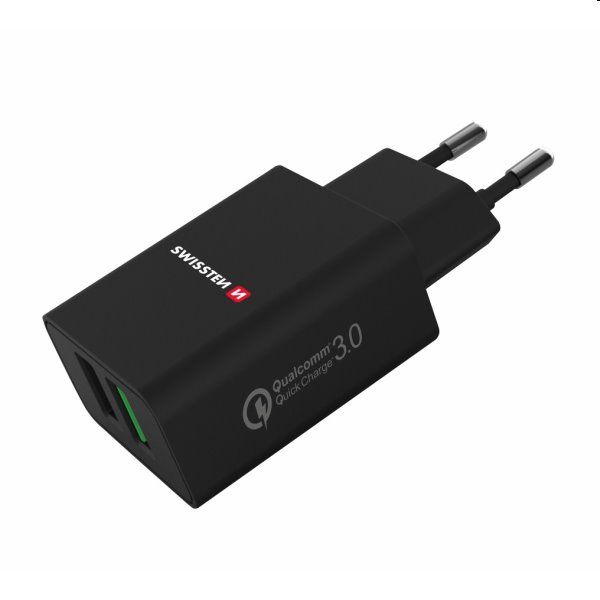 Nabíjačka Swissten 2 x USB QC 3.0 a USB 23 W, čierna