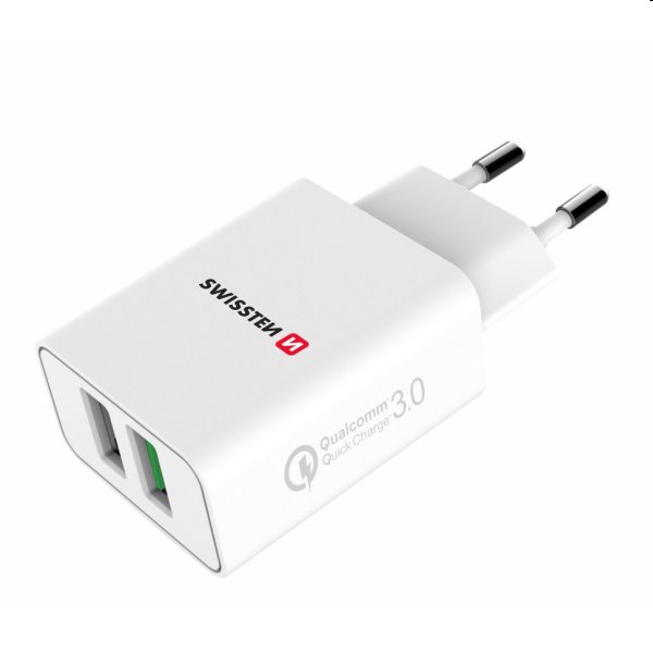 Nabíjačka Swissten 2 x USB QC 3.0 a USB 23 W, biela, eco balenie Nabíjačka Swissten 2 x USB QC 3.0 a USB 23 W, biela, eco balenie