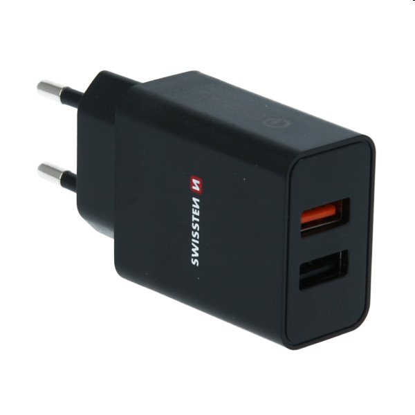 Nabíjačka Swissten 2 x USB QC 3.0 a USB 23 W, čierna