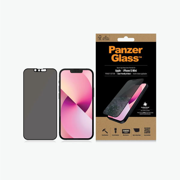 Ochranné temperované sklo PanzerGlass Case Friendly AB s privátnym filtrom pre Apple iPhone 13 Mini, čierna