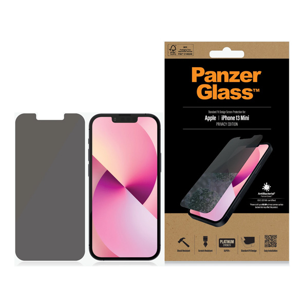 Ochranné temperované sklo PanzerGlass Standard Fit AB s privátnym filtrom pre Apple iPhone 13 mini, transparentná
