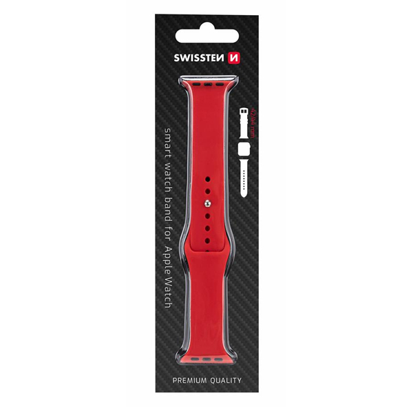 Swissten silikónový remienok pre Apple Watch 42-44, červená Swissten silikónový remienok pre Apple Watch 42-44, červená