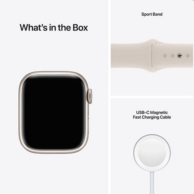 Apple Watch Series 7 GPS, 41mm hviezdna biela , hliníkové puzdro so športovým remienkom, hviezdna biela - štandardná veľkosť