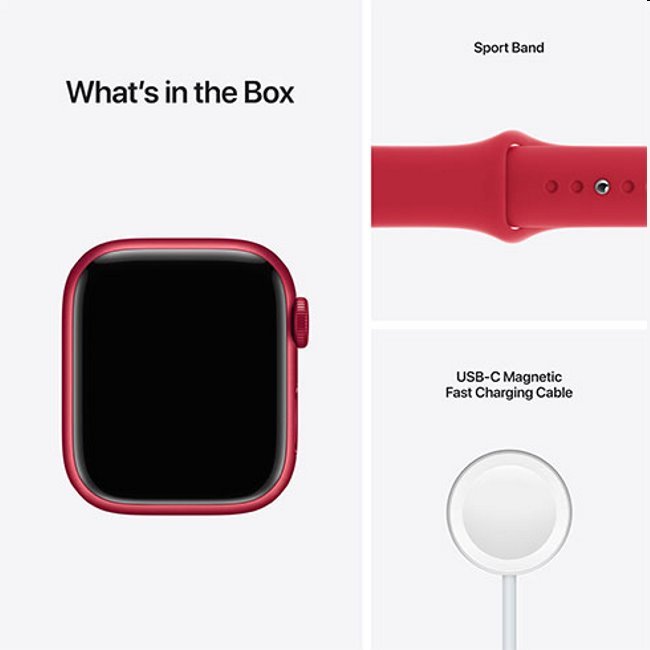 Apple Watch Series 7 GPS, 45mm (PRODUCT) červená , hliníkové puzdro so športovým remienkom (PRODUCT)červená  - štandardná veľkosť