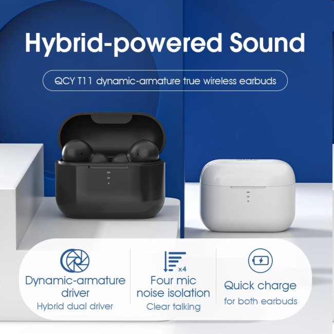 QCY T11 TWS bluetooth slúchadlá, white QCY T11 TWS bluetooth slúchadlá, white
