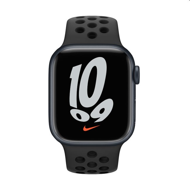 Apple Watch Nike Series 7 GPS, 45mm polnočná , hliníkové puzdro so športovým remienkom antracitová/čierna Nike - štandardná veľkos