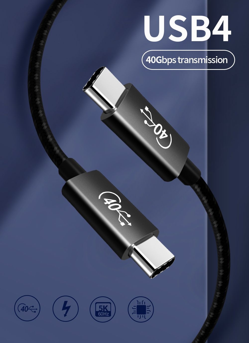 PremiumCord USB4 kábel 1 m, 40Gbps, Thunderbolt 3, certifikovaný USB-IF, čierny