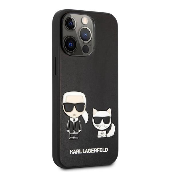 Zadný Karl Lagerfeld and ChoupettePU Leather pre iPhone 13 Pro, čierna