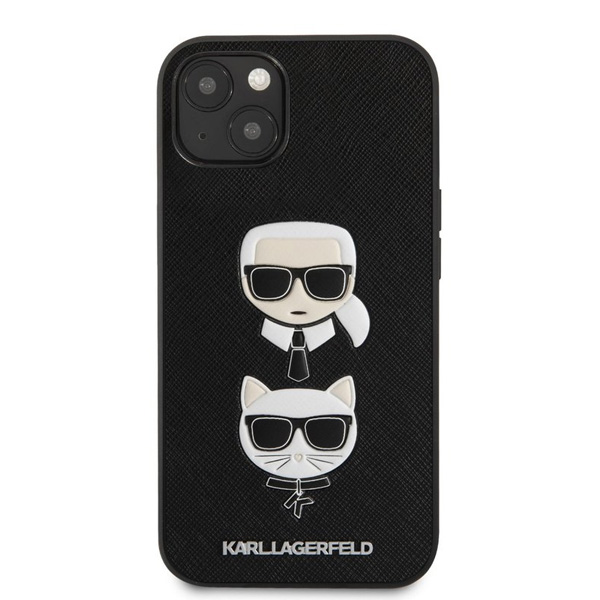 Zadný kryt Karl Lagerfeld PU Saffiano Karl and Choupette Heads pre iPhone 13, čierna