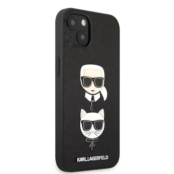 Zadný kryt Karl Lagerfeld PU Saffiano Karl and Choupette Heads pre iPhone 13, čierna