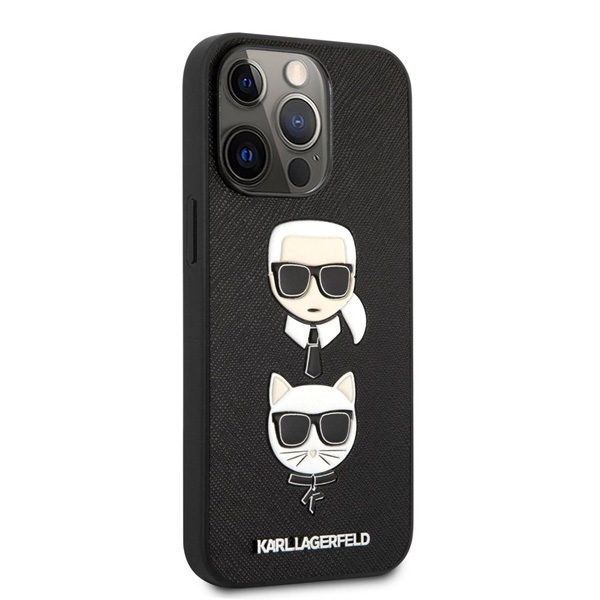 Zadný kryt Karl Lagerfeld PU Saffiano Karl and Choupette Heads pre iPhone 13 Pro, čierna