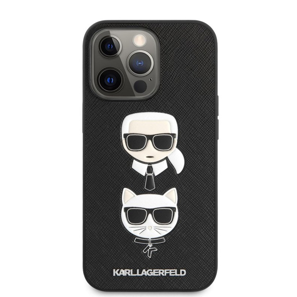 Zadný kryt Karl Lagerfeld PU Saffiano Karl and Choupette Heads pre iPhone 13 Pro Max, čierna