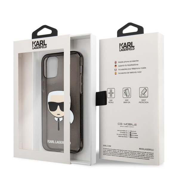 Zadný kryt Karl Lagerfeld TPU Full Glitter Karl Head pre iPhone 13 mini, čierna
