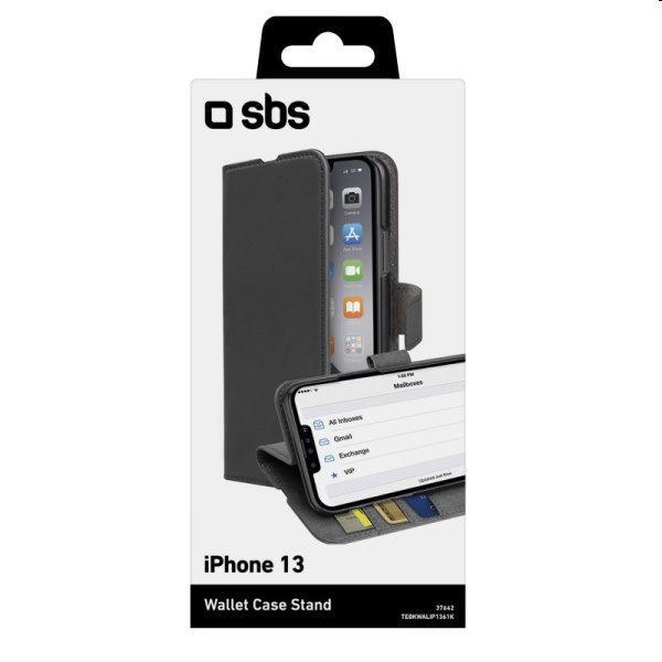 Knižkové puzdro SBS Wallet pre iPhone 13, čierna