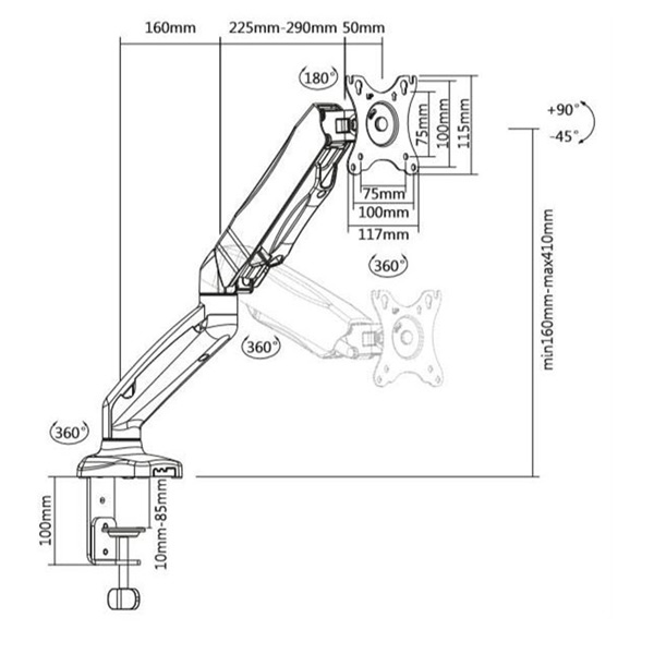 TB Touch plynový držiak na monitor TB-MG1, 27" (8 kg), čierny