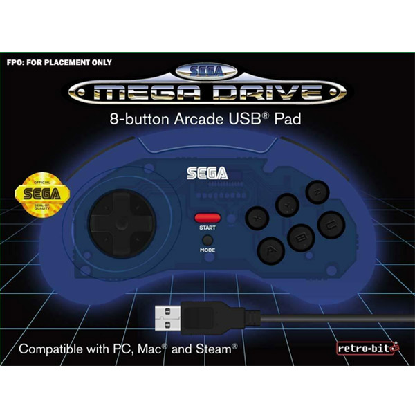 Retro-Bit SEGA MD 8-Button USB, modrý