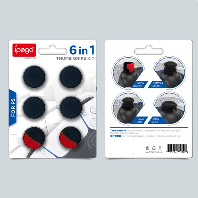 iPega P5006 PlayStation 5 controller cap set, black/red