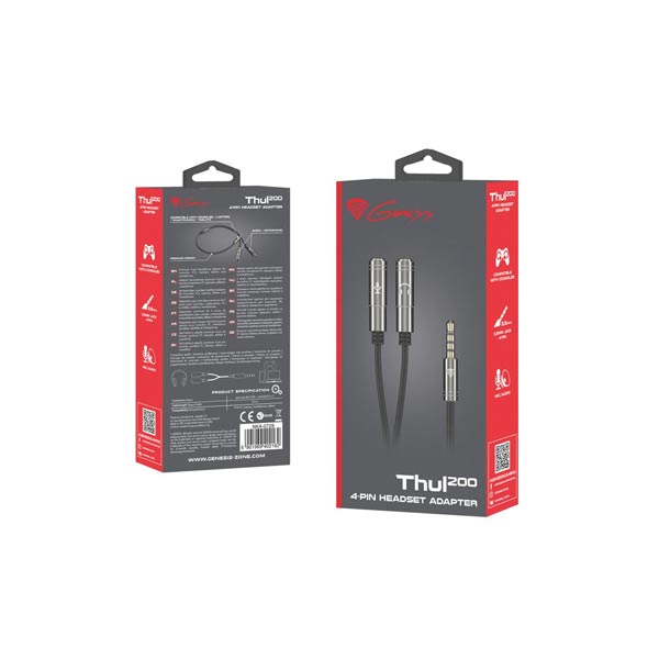 Genesis Thul 200 Prémiový 4 PIN adaptér slúchadiel Genesis Thul 200 Prémiový 4 PIN adaptér slúchadiel