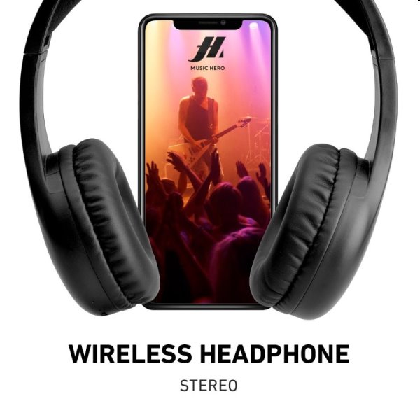 Music Hero Stereo bezdrôtové slúchadlá s mikrofónom, čierne