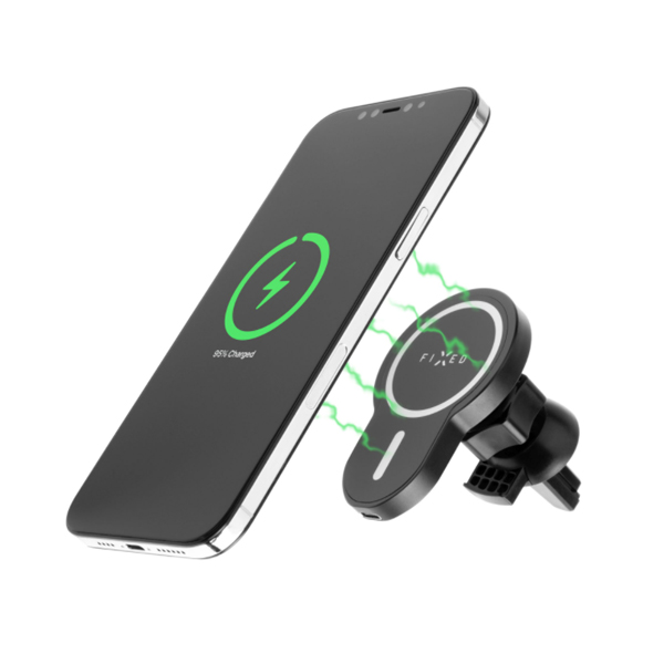 FIXED MagClick Magnetický držiak s bezdrôtovým nabíjaním na palubnú dosku, 15 W, čierna FIXED MagClick Magnetický držiak s bezdrôtovým nabíjaním na palubnú dosku, 15 W, čierna