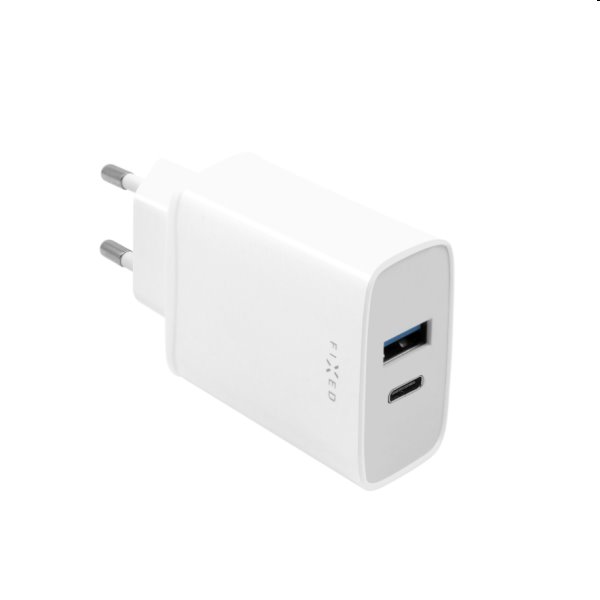 FIXED Sieťová nabíjačka s USB-C/USB, podpora PD, 30 W, biela