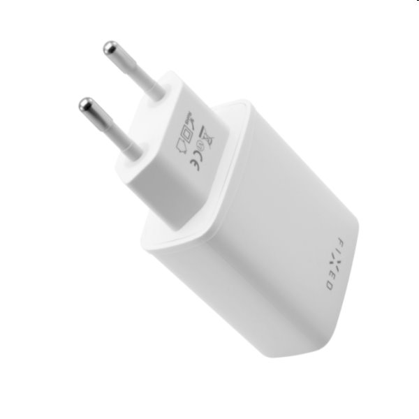 FIXED Sieťová nabíjačka s USB-C/USB, podpora PD, 30 W, biela