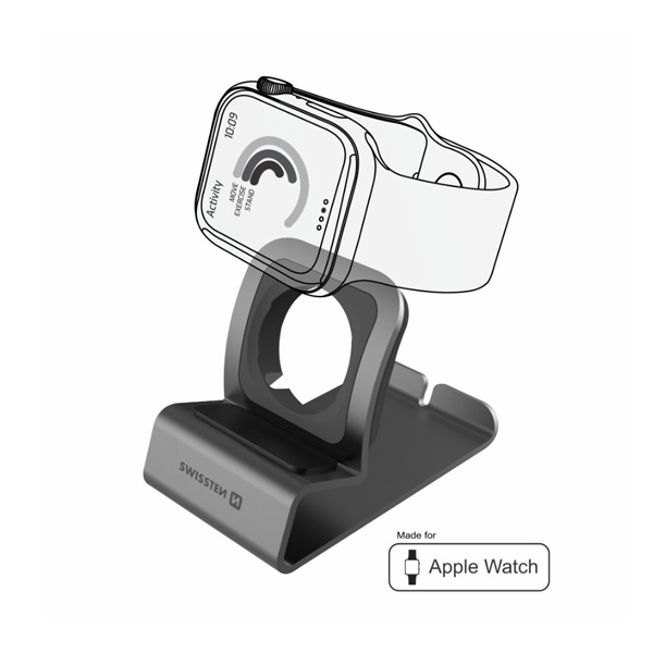 Swissten hliníkový stojan pre Apple Watch, šedá Swissten hliníkový stojan pre Apple Watch, šedá