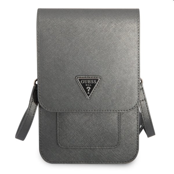 Taška na mobil Guess PU Saffiano Triangle Logo, šedá Taška na mobil Guess PU Saffiano Triangle Logo, šedá