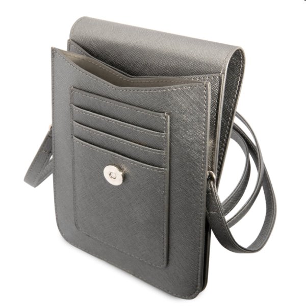 Taška na mobil Guess PU Saffiano Triangle Logo, šedá Taška na mobil Guess PU Saffiano Triangle Logo, šedá