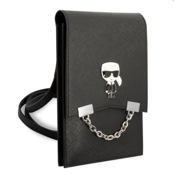 Taška na telefón Karl Lagerfeld Saffiano Metal Ikonik, čierna Taška na telefón Karl Lagerfeld Saffiano Metal Ikonik, čierna