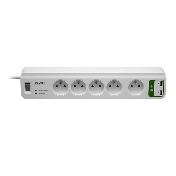 APC Essential SurgeArrest prepäťová ochrana 5 zás. 230V, 2 porty na USB nabíjanie, ,,8m prívodný kábel APC Essential SurgeArrest prepäťová ochrana 5 zás. 230V, 2 porty na USB nabíjanie, ,,8m prívodný kábel