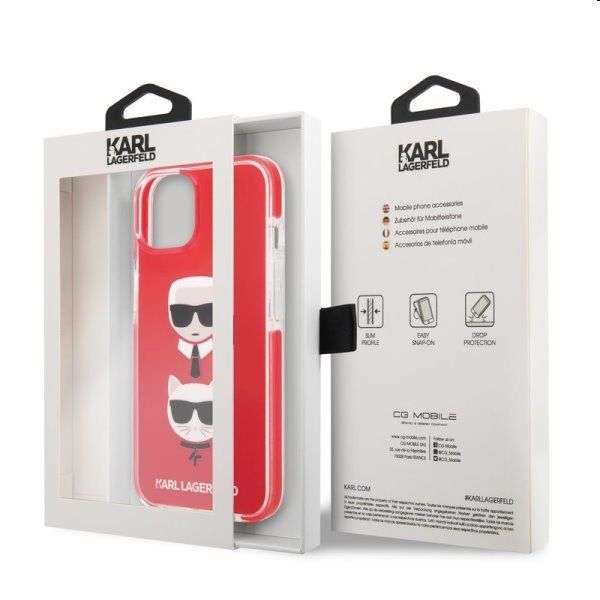 Zadný kryt Karl Lagerfeld TPE Karl and Choupette Heads pre Apple iPhone 13 mini, červená