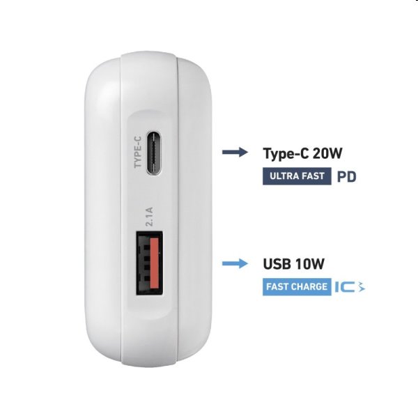 SBS Powerbank10000 mAh, USB/USB-C PD 20 W, biela